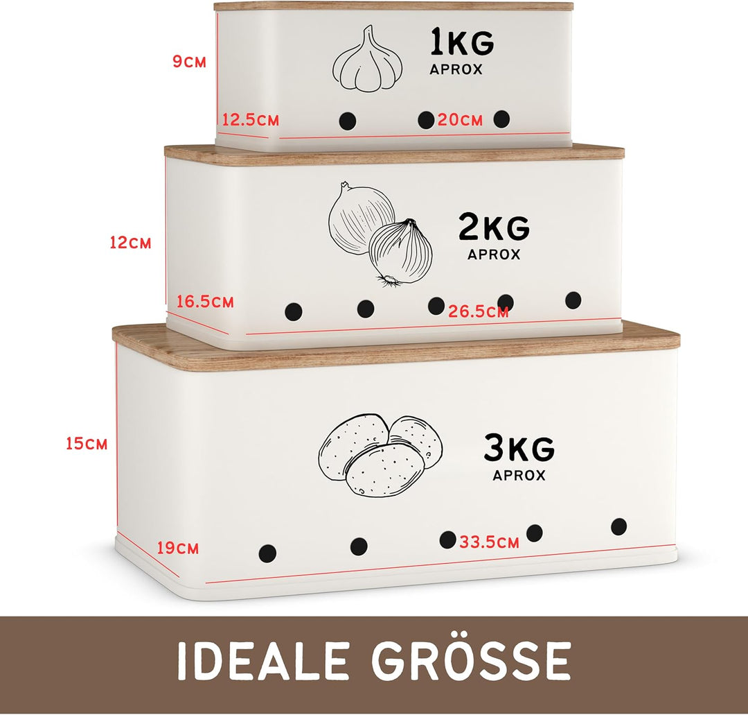 kartoffel aufbewahrungsbox - Set 3 aufbewahrung kartoffeln zwiebeln knoblauch - gemüse aufbewahrung