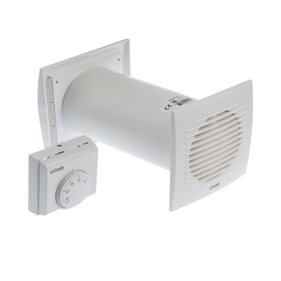 Ø 100mm Wärmeverteiler Lüfter Ventilator Ab- Zuluft Thermostat Wärmelüfter Warmluft Wand, Ø 100mm