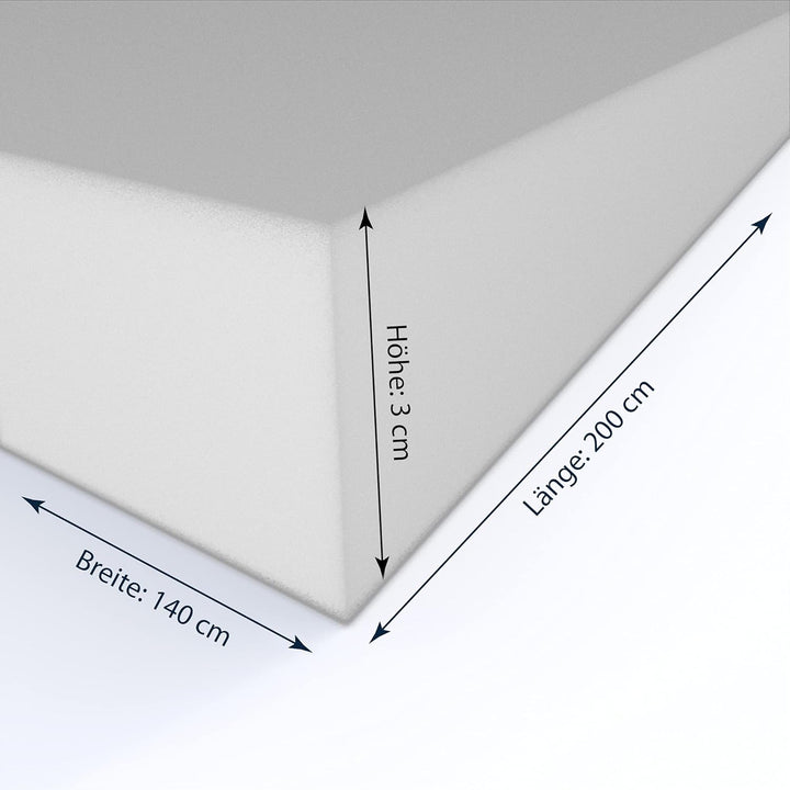 MSS e.K. Schaumstoffplatte Polster Auflage Topper - 200 x 140 x 3 cm - RG27/45 3 cm 140 x 200 cm, 3