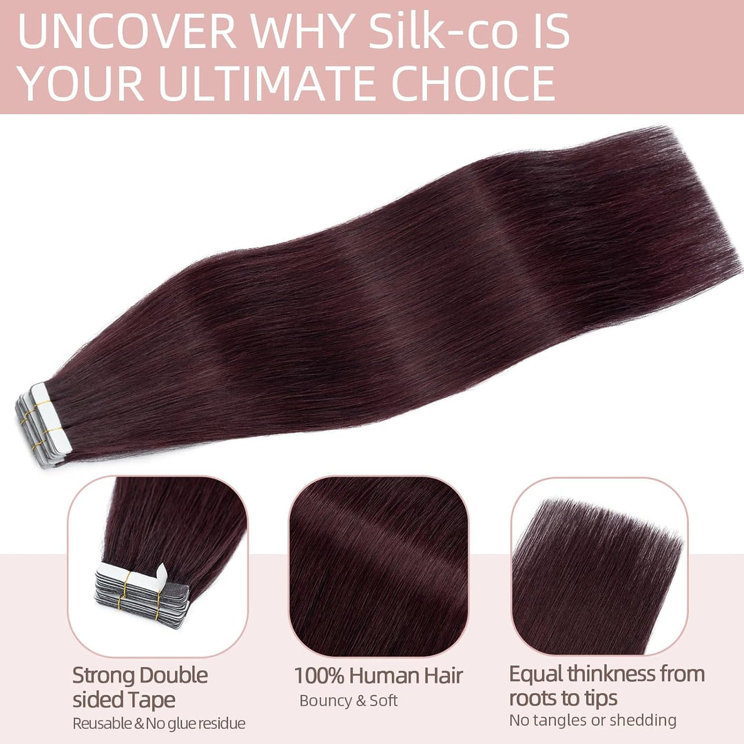 Silk-co Tape Extensions Echthaar 10 Stück 20g, Remy Tape in Extensions Haarverlängerung, Skin Weft E