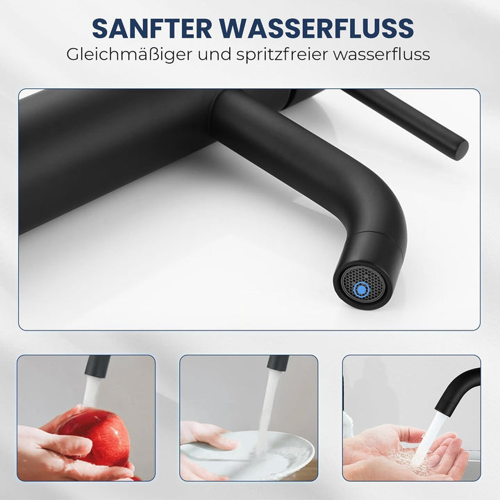 Søvang Wasserhahn Bad – Waschtischarmatur 18,3 cm, Waschbeckenarmatur Schwarz Matt, Anti-Fingerprint