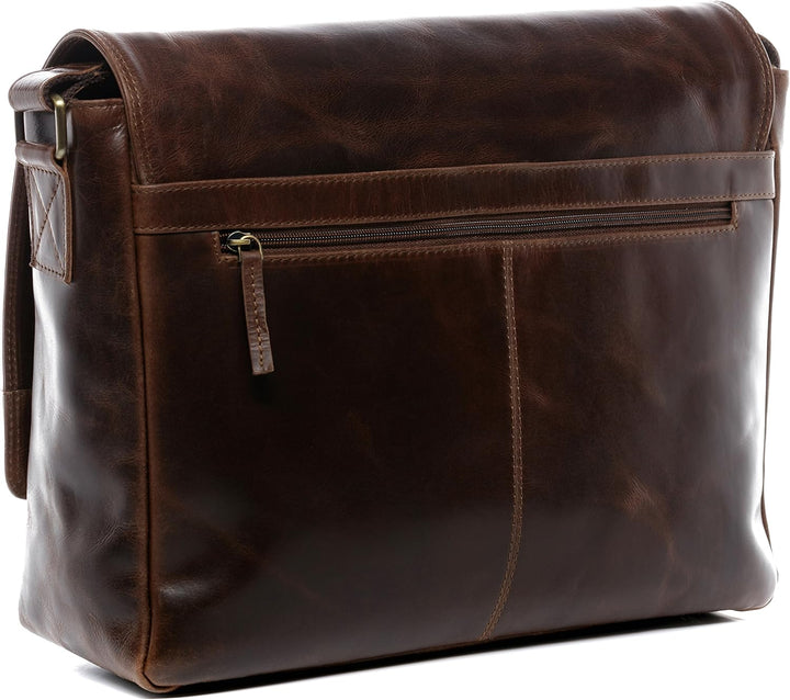 SID & VAIN Laptoptasche Messenger Bag SPENCER aus Büffel-Leder I Business-Tasche XL gross für Herren