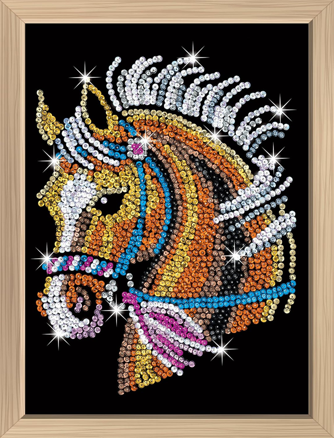 Kitfix - Sequin Art Pferd mit Holzrahmen - 27 x 36cm - Sequin Art Blue Premium - Paillettenbild - Ba