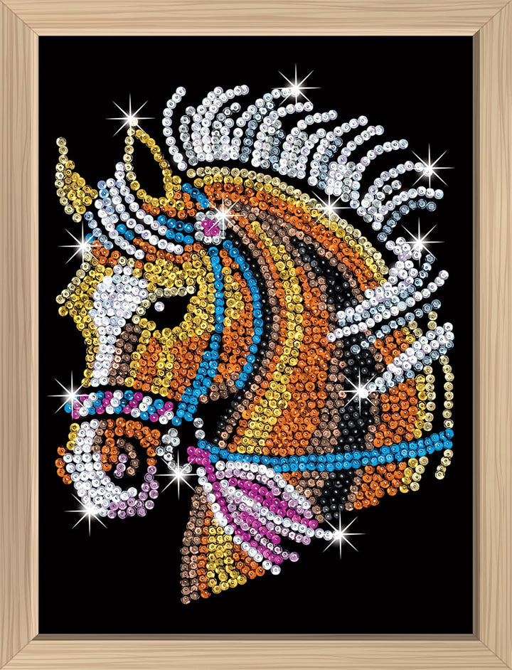 Kitfix - Sequin Art Pferd mit Holzrahmen - 27 x 36cm - Sequin Art Blue Premium - Paillettenbild - Ba
