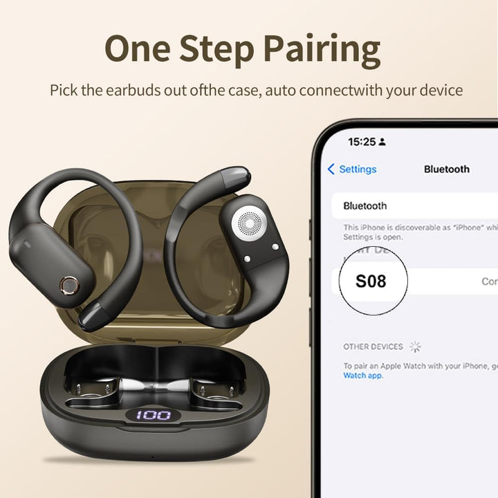 Open-Ear Bluetooth Kopfhörer, Bluetooth 6.0 Wireless Ohrhörer Sport mit LED-Anzeige, IPX6 Wasserdich