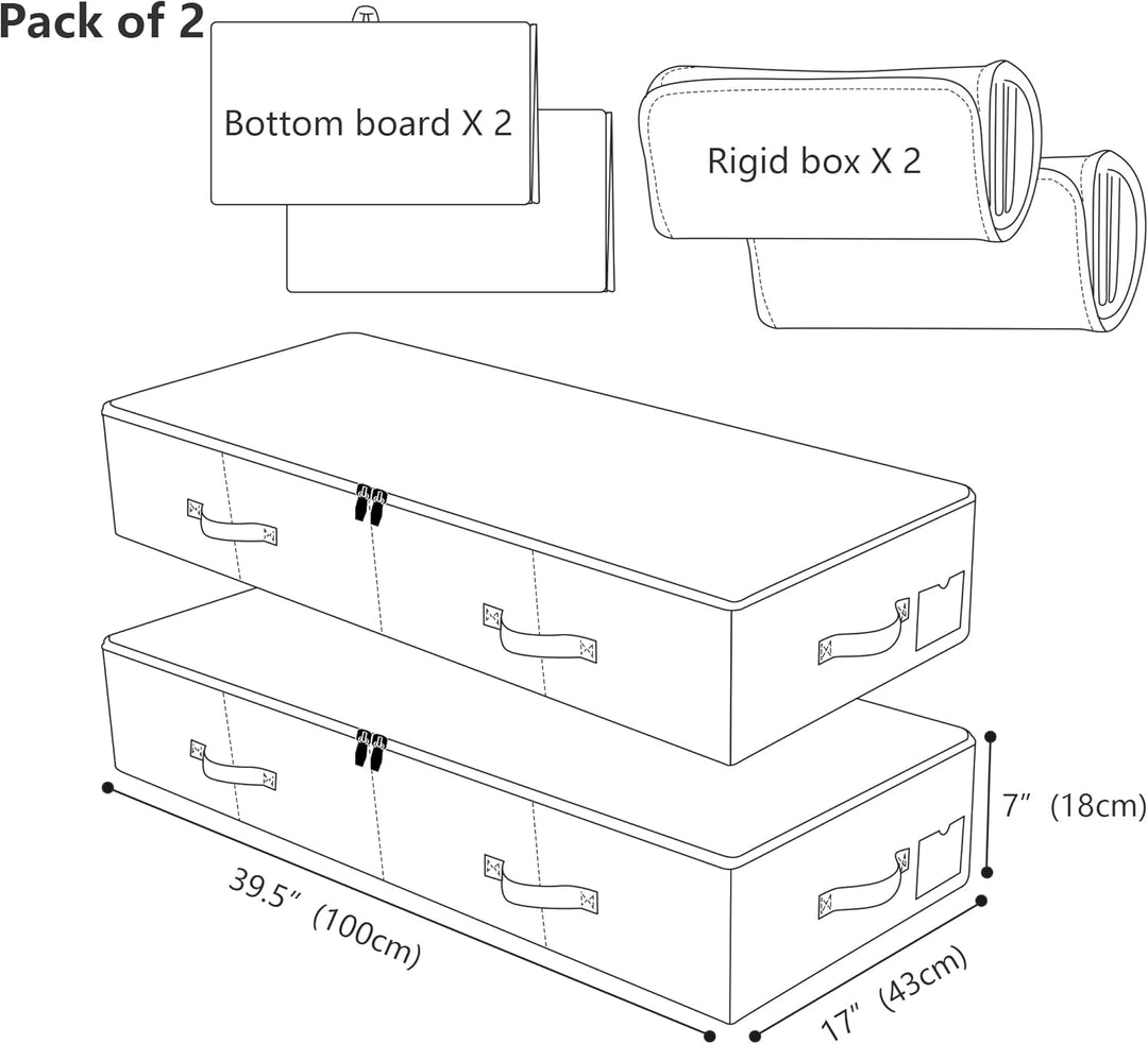 2er-Pack, 100X 43X 18cm Unterbett-Aufbewahrungskörbe für Schuhe, Pullover, Bettwäsche, Spielzeug usw