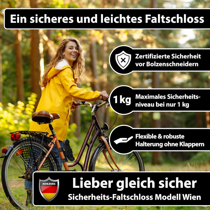 KOHLBURG Sicherheits- Faltschloss - sehr sicheres Fahrradschloss 89cm - Gliederschloss aus gehärtete