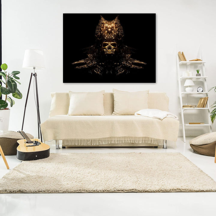 wandmotiv24 Totenkopf Wandbild aus Acrylglas, Grösse 60x45cm, Querformat, goldene Totenmaske, Schäde