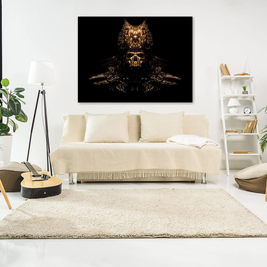 wandmotiv24 Totenkopf Wandbild aus Acrylglas, Grösse 100x75cm, Querformat, goldene Totenmaske, Schäd