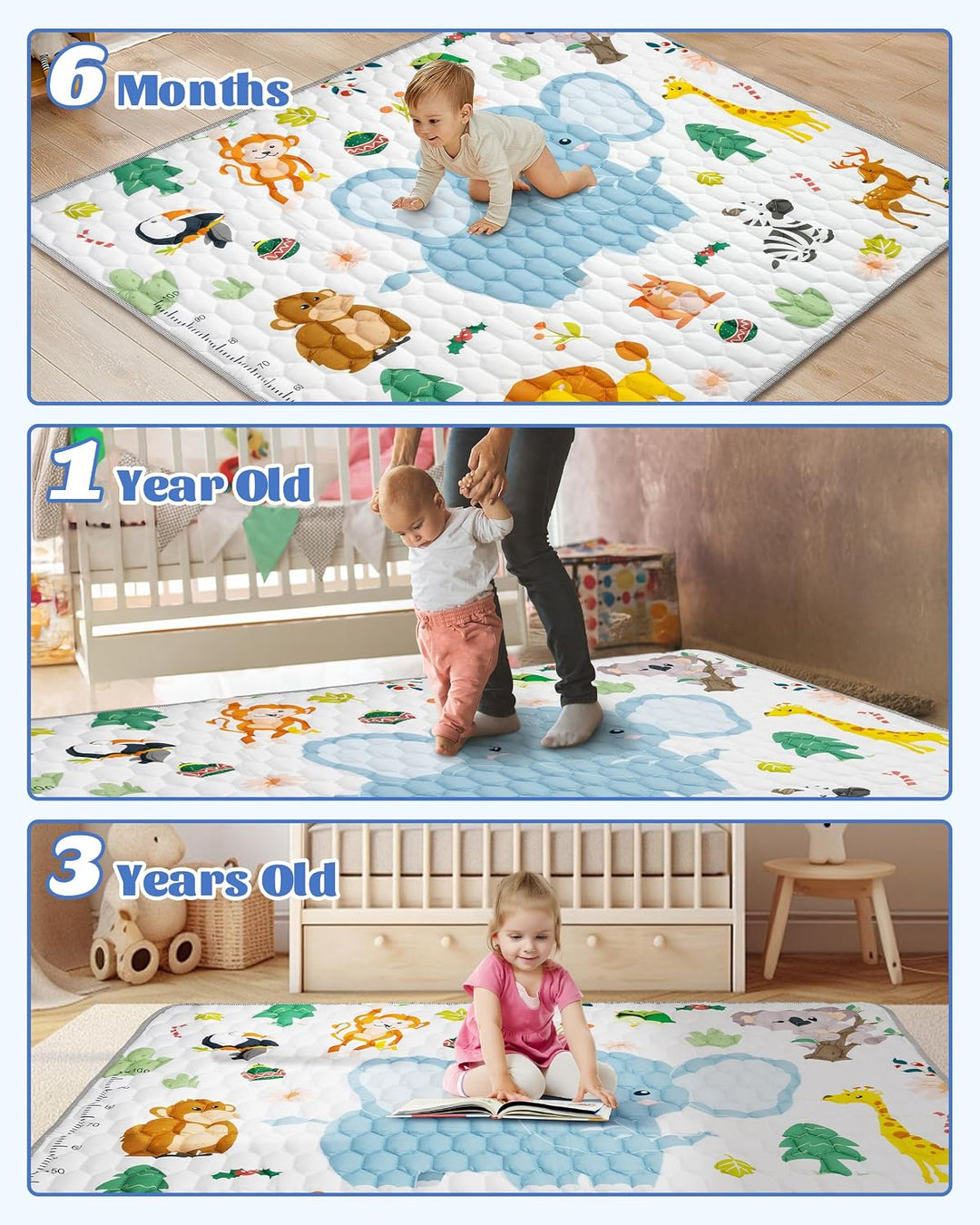 Krabbelteppich für Baby, Rutschfeste Baby Spielmatte Schadstofffrei 180x150cm, Baumwolle Tier Krabbe