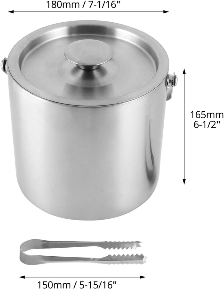 QWORK® 3L Eiskübel aus 304 Edelstahl mit Doppelwand, Deckel und Eiszange – ideal für Hausbars, Party