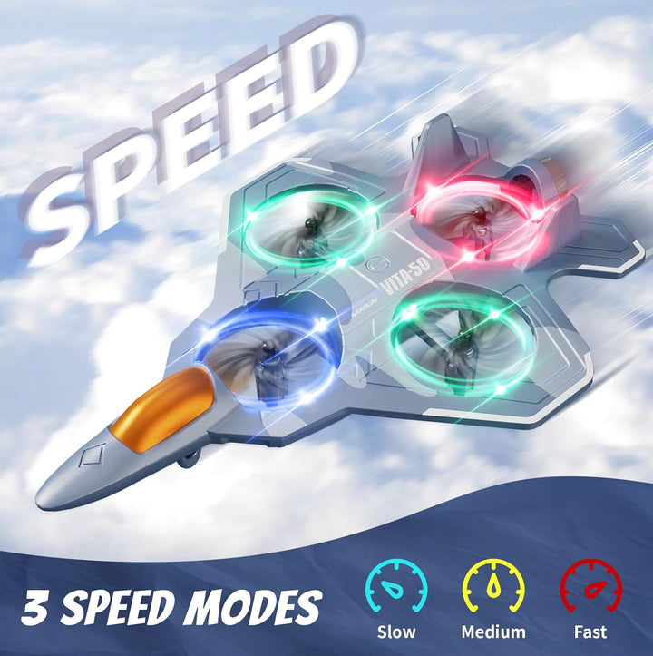 4DRC V50 RC Flugzeug,2 Startmodi, Lichter, 360° Flip, Headless-Modus, 3 Geschwind, 2 Batterien, 2,4