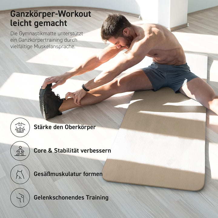 Gymnastikmatte | Yogamatte Premium rutschfest inkl. Tragegurt + Übungsposter + Workout App I Hautfre