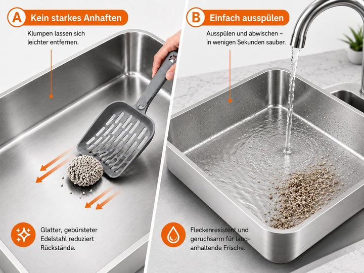 Premium Katzenklo Edelstahl, Gross Metall Katzentoilette mit Hohen Rand, Rostfrei, Antihaftbeschicht