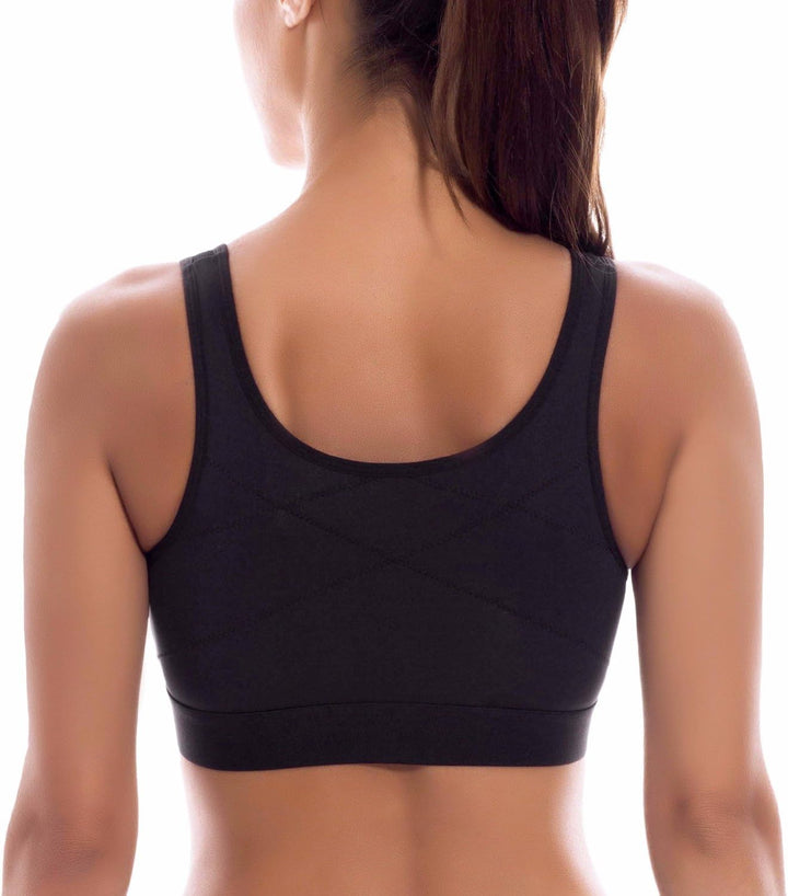 SYROKAN Damen Sport BH Starker Halt - Vorderverschluss Ohne Bügel Und Einlagen für Nach Brust OP Fit
