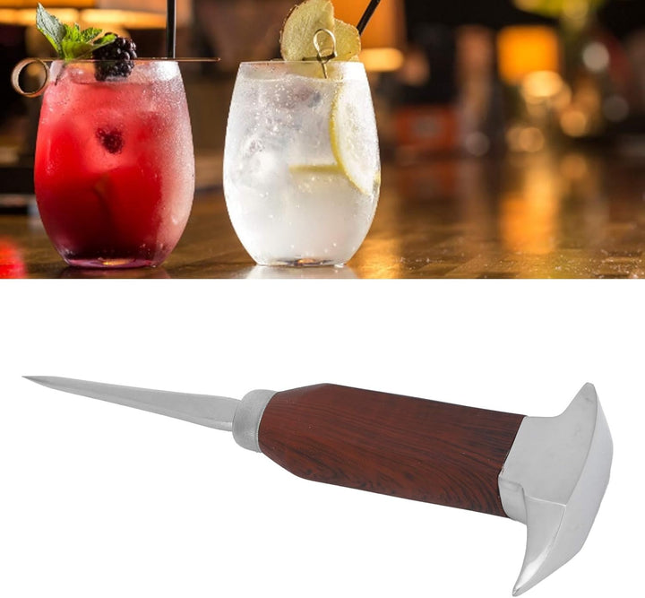 Eispickel, Edelstahl-Eispickel mit Holzgriff, Barkeeper-Werkzeug, Eisbrecher mit Holzgriff, Eisahle,