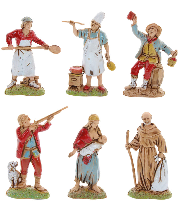 Moranduzzo Set 6 Neapolitanische Hirten für 6 cm Krippe Massstab 1:32 – MINI 6 – Unzerbrechliche Fig