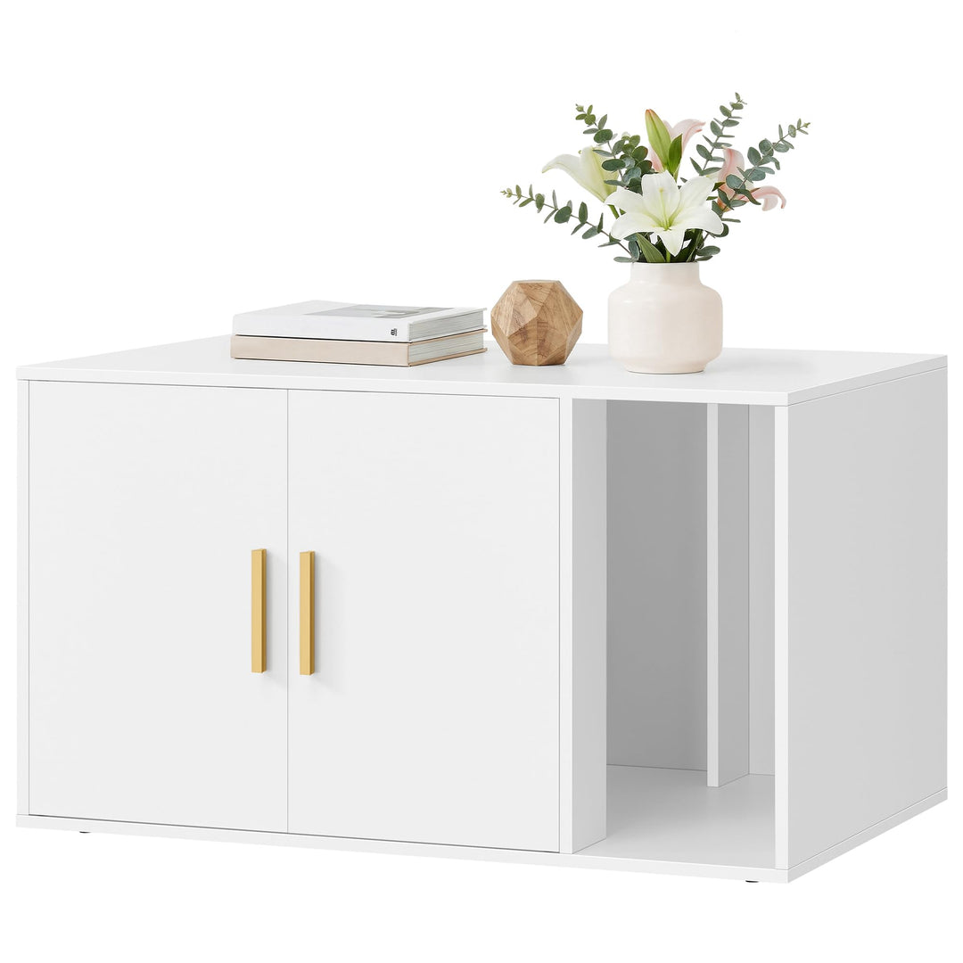 Feandrea Katzenhaus, Katzenklo-Schrank mit herausnehmbarer Trennwand, Tisch, 80 x 50 x 45 cm, weiss