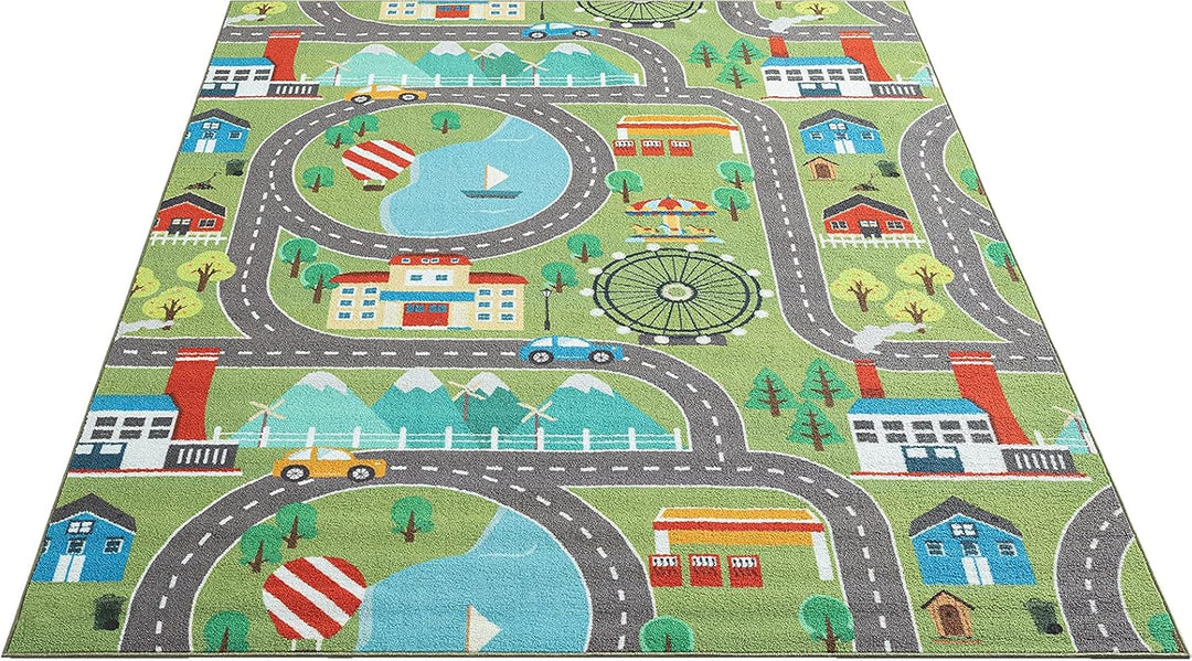 the carpet Happy Life – Kinderteppich Spielteppich Strassen- und Stadtmotiv mit Auto, rutschfest & p