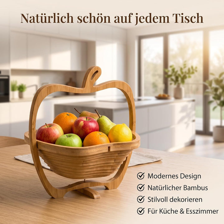 hausleben Obstkorb aus Bambus 3-in-1 Faltkorb – Obstschale, Gemüseschale &amp; Topfuntersetzer – Klappba