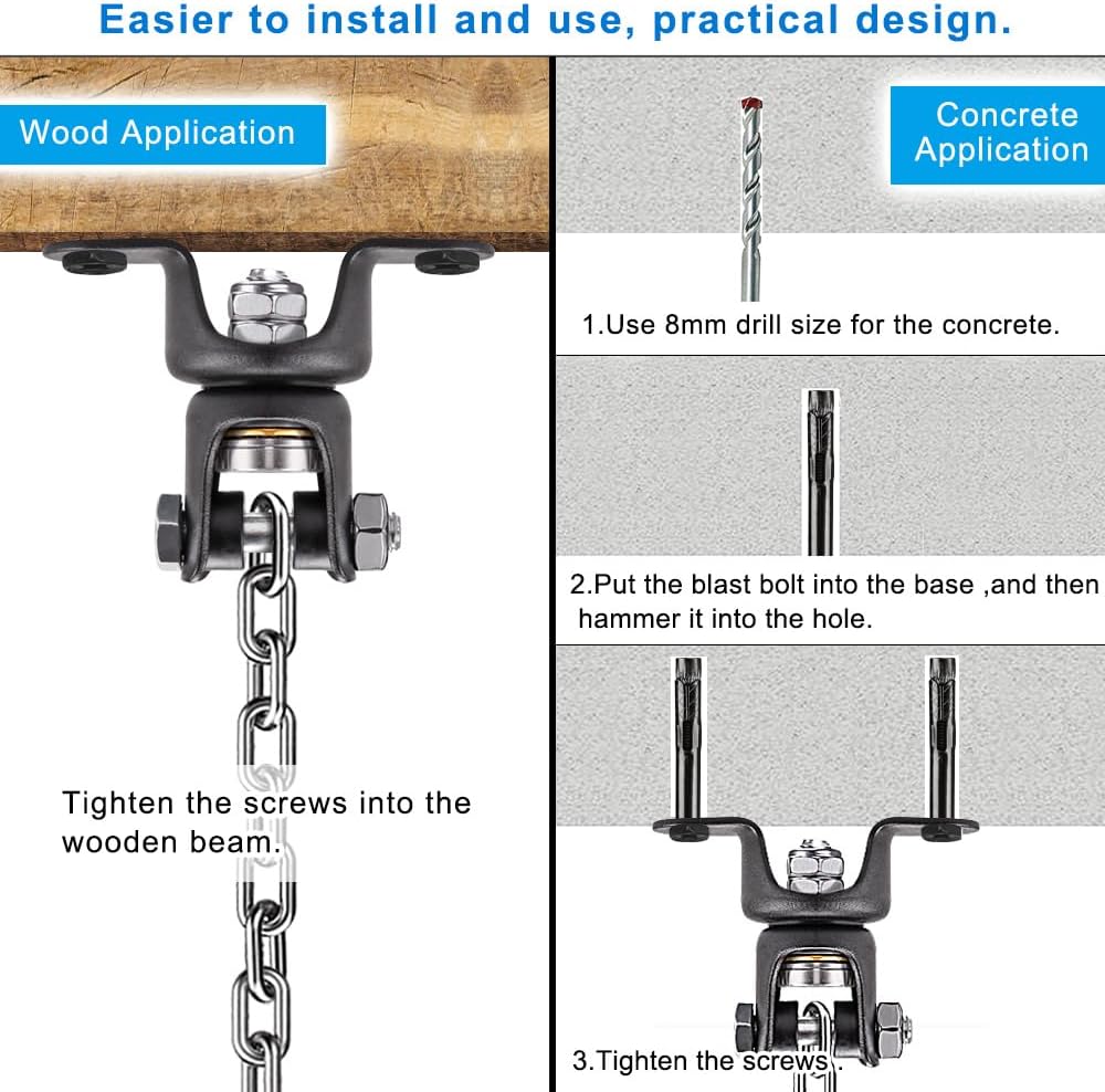 BeneLabel Schaukel Haken Hängematte Haken Hanging Kits, 360 Grad Edelstahl Deckenhaken mit Kette für