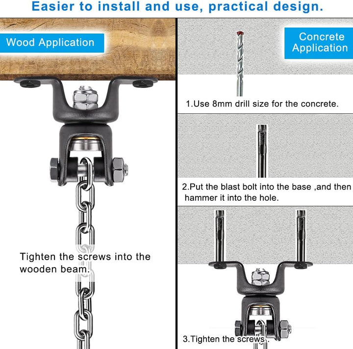 BeneLabel Schaukel Haken Hängematte Haken Hanging Kits, 360 Grad Edelstahl Deckenhaken mit Kette für