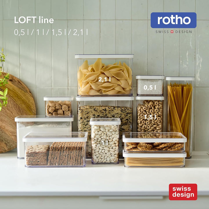 Rotho LOFT 12er-set Vorratsdosen mit Deckel, stapelbar, aromadicht, spülmaschinenfest, 40×20×21,4 cm
