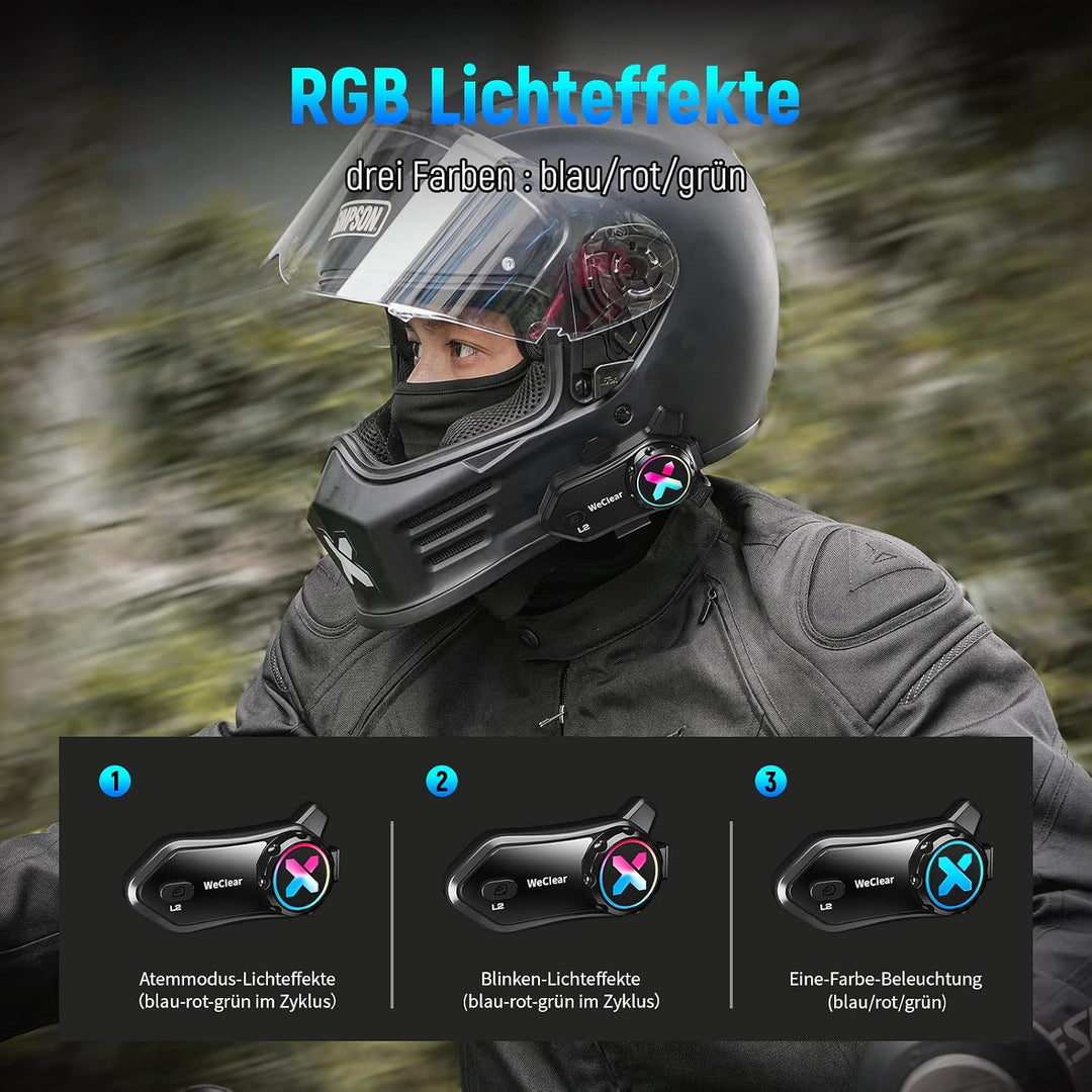 L2 Intercom Motorrad, 2-Wege-Kommunikationssytem mit Audio Multitasking | Helm Headset, Gleichzeitig