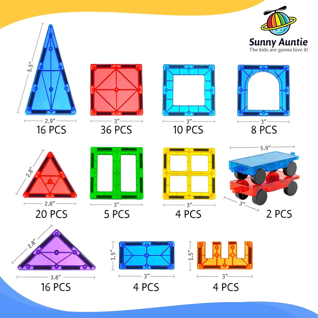 Sunny Auntie Magnetische Spielsteine, 125 Stück + 4 Figuren + Bonus-Etui mit Reissverschluss, magnet