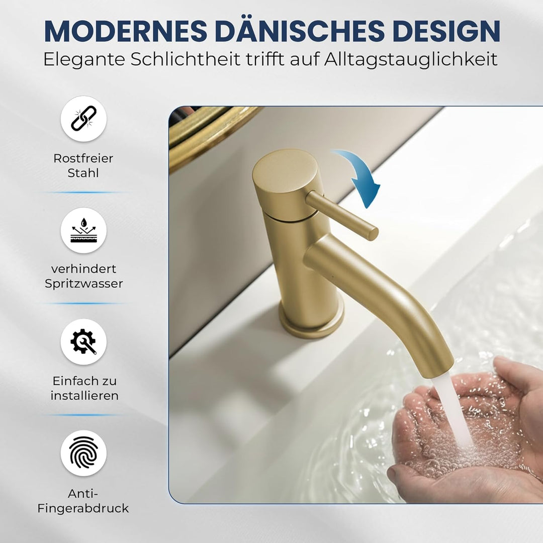 Søvang Wasserhahn Bad – Waschtischarmatur 18,3 cm, Waschbeckenarmatur Messing Matt, Anti-Fingerprint