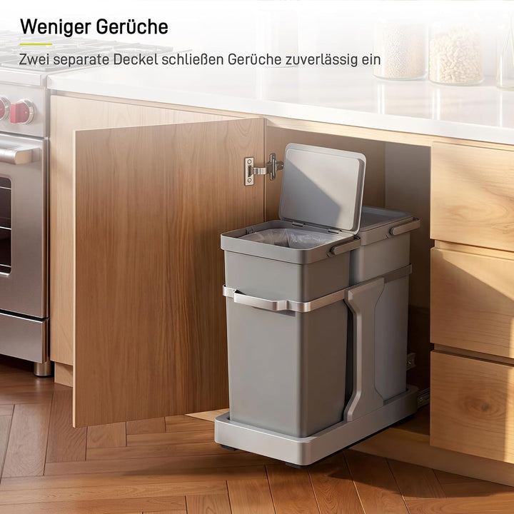 EKO DECO Mülleimer Küche Unterschrank, 20 L + 15 L, 2-fach Mülltrennsystem, ausziehbarer Mülleimer u