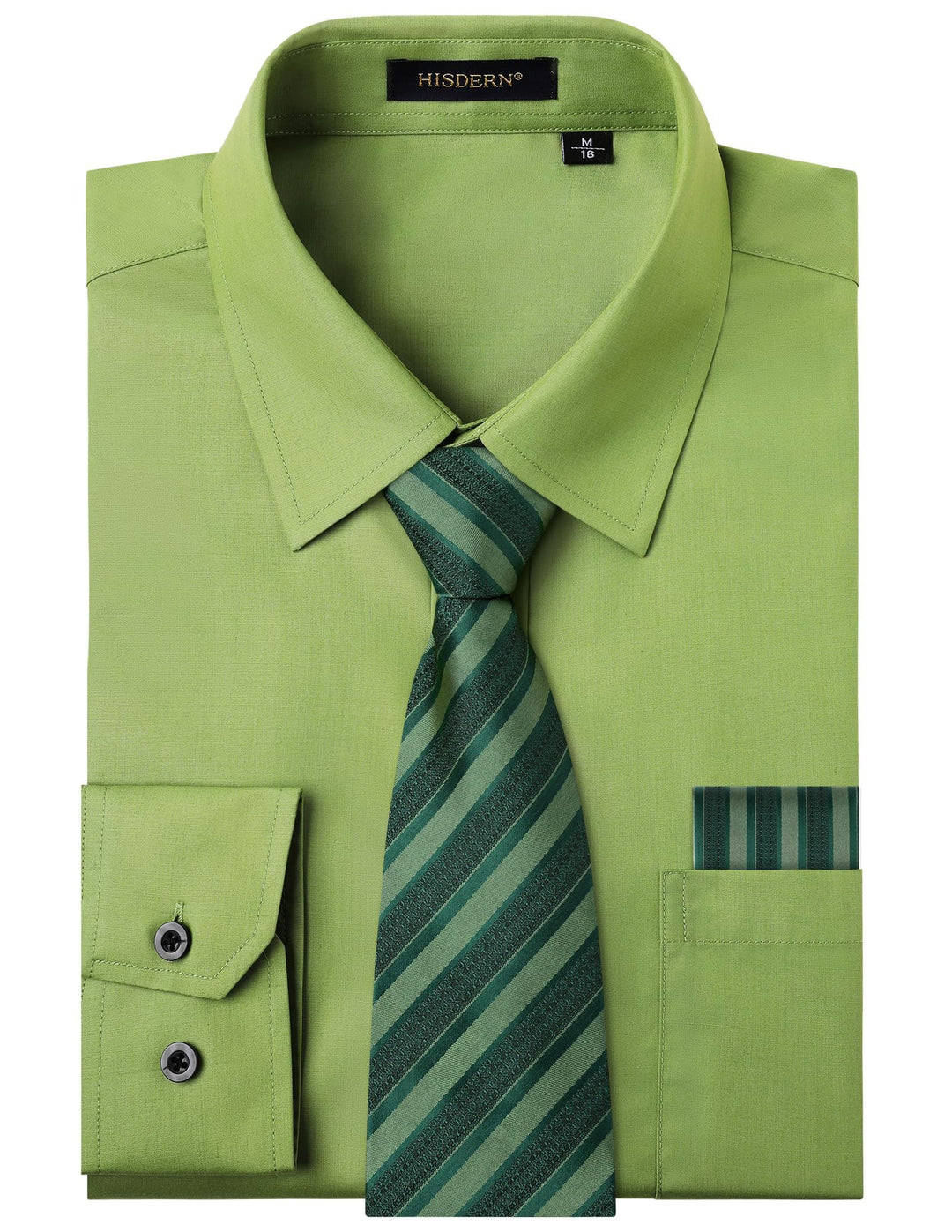 HISDERN Herrenhemd mit Krawatte und Einstecktuch, klassisches Button-Down-Shirt, passende Krawatte u