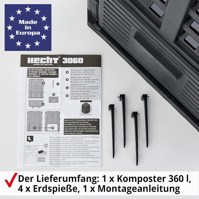 HECHT Thermokomposter aus Kunststoff – Schnellkomposter mit praktisches Stecksystem – Robuster & hoc