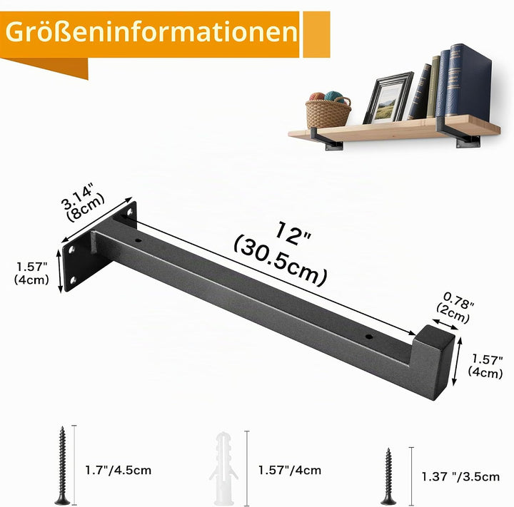 6 Stück schwebende Regalhalterungen Schwerlast-Wandmontage, Industrie-Metallregale mit Lippe 12 Inch