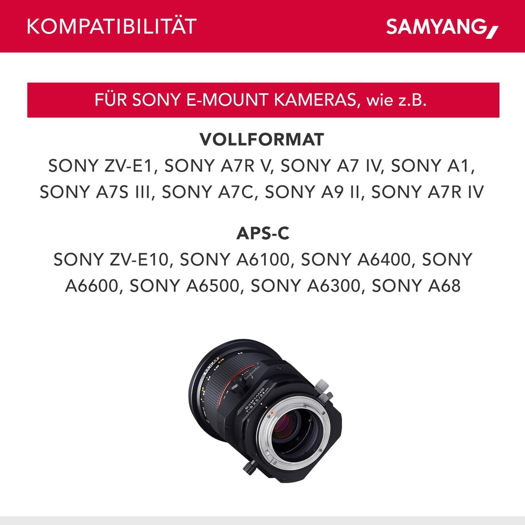 Samyang MF 24mm F3,5 T/S für Sony E - Tilt Shift Vollformat & APS-C Weitwinkel Objektiv, manueller F