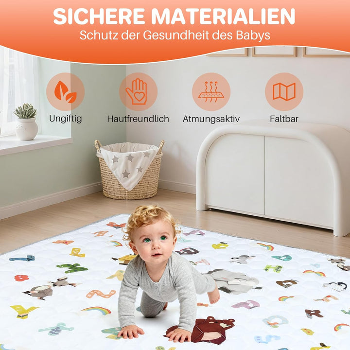 FUNYKICH Krabbelmatte Baby Faltbare 150x150cm, Anti-Rutsch Verdickte Spielmatte Baby Faltbar, Sicher