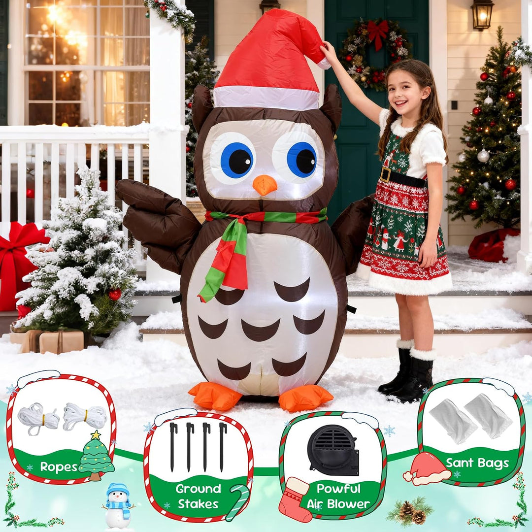 Ycolnaefllr 122 cm Weihnachtsdekoration aufblasbare Eule, Eule mit Weihnachtsmütze mit eingebauten L