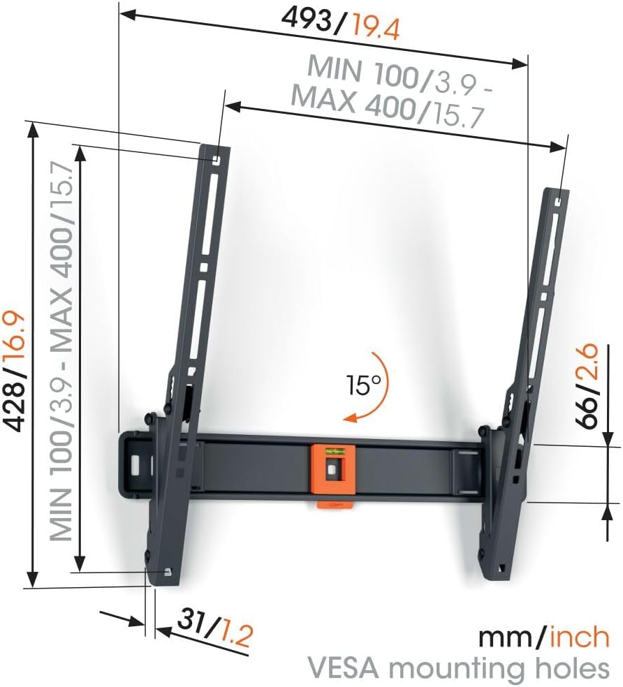 Vogel's Quick TVM 1415 Neigbare TV-Wandhalterung für 32-65 Zoll Fernseher, Max. 25 kg, TV Halterung