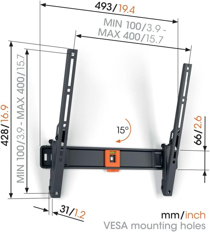 Vogel's Quick TVM 1415 Neigbare TV-Wandhalterung für 32-65 Zoll Fernseher, Max. 25 kg, TV Halterung