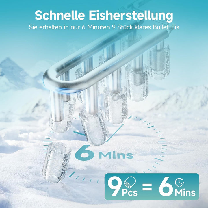 EUHOMY Eiswürfelmaschine Klein, 9 Würfel in 6 Minuten Bereit, 12 Kg/Day, Selbstreinigend, Tragbare E