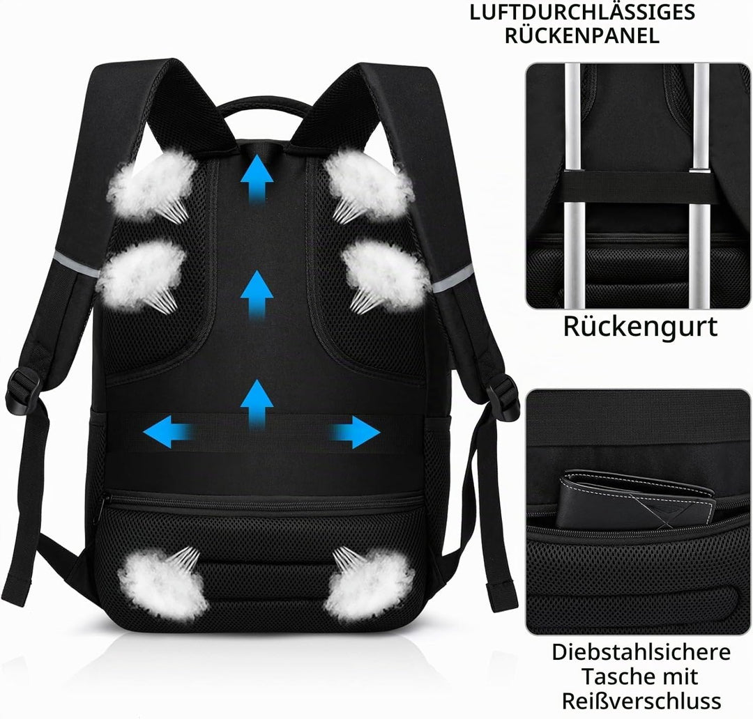 Rucksack Herren Schulrucksack Jungen Teenager für 17,3 Zoll Laptop Rucksack Arbeit Wasserdicht Busin