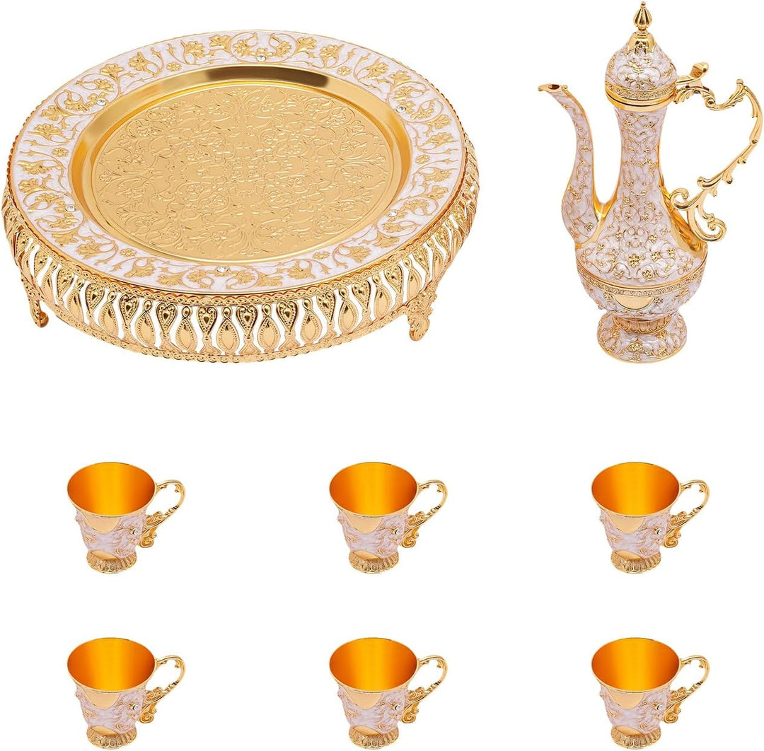 Türkische Kaffeekanne Set, Vintage Teeservice Set, Metall Russisches Samowar Weinglas mit 6 Luxuriös