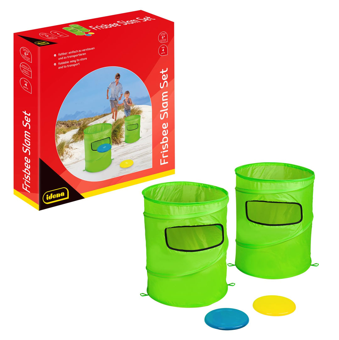 Idena - Wurfspiel Slam Set Outdoor, 2 Faltbare Zielkörbe, 1 Blaue und 1 gelbe Wurfscheibe ⌀ 20 cm, G