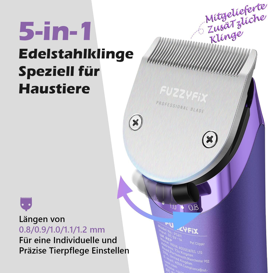 Hundeschermaschine Profi mit Ersatzklinge,5-in-1 Abnehmbare Klinge Schermaschine Hund mit 2 Geschwin