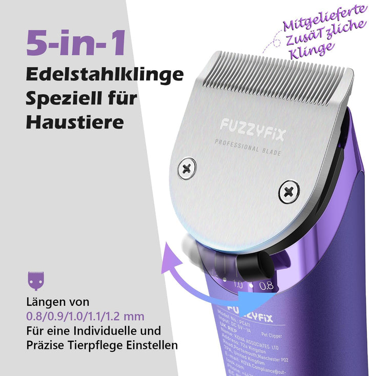 Hundeschermaschine Profi mit Ersatzklinge,5-in-1 Abnehmbare Klinge Schermaschine Hund mit 2 Geschwin