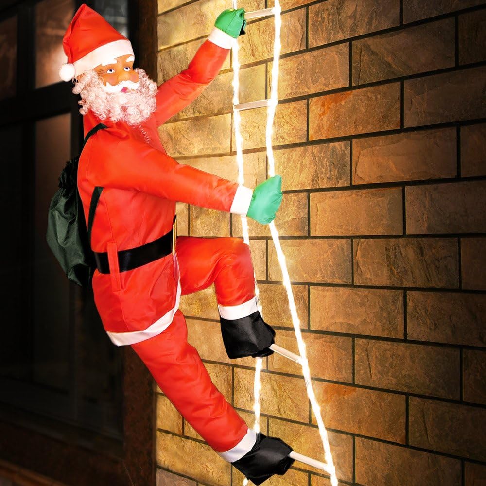 MONZANA® LED Weihnachtsmann Leiter XXL 240cm In-/Outdoor Timer 8 Leuchtfunktionen Fernbedienung dimm