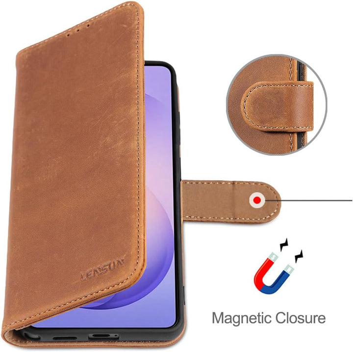 LENSUN Echtleder Hülle für Samsung Galaxy S26 Ultra, Handyhülle [Echtes Leder][RFID Schutz] Lederhül