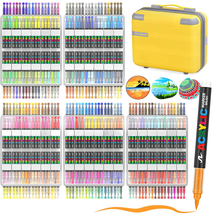Efimeso 360 Farben Acrylstifte für Steine Wasserfest,Pinselmalstifte auf Wasserbasis Acrylic Paint M