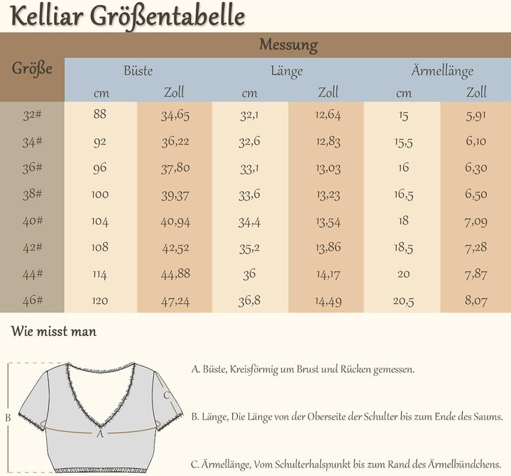 Kelliar Dirndlbluse Damen Trachtenbluse Creme Dirndl Bluse für Bavarian Oktoberfest 34 Creme-018, 34
