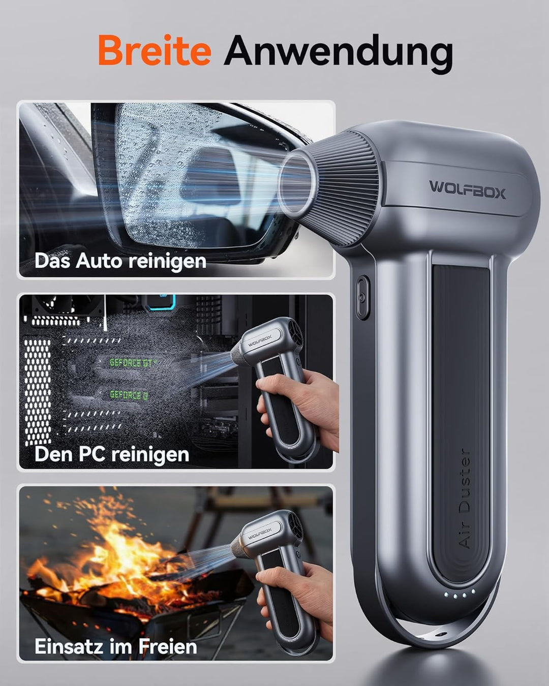 WOLFBOX MF100 Electric Air Duster-150000RPM Super Power Cordless Air Duster, wiederaufladbare Luftge